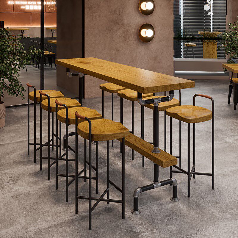 实木吧台桌水管长条桌椅靠墙高脚家用吧台工业风商用咖啡酒吧桌