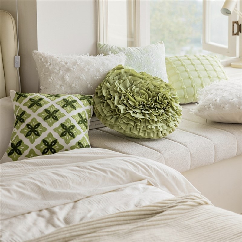 现代简约风绿色小清新靠垫靠背客厅沙发卧室床上抱枕套样板间民宿