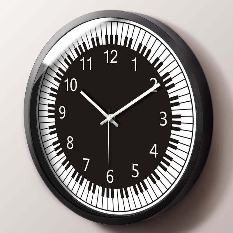 钢琴大挂钟舞蹈教室挂表家居个性黑白艺术客厅石英钟表音乐迷壁钟