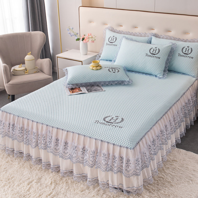 夏天凉感冰豆豆凉席床裙款三件套可机洗折叠夏季冰丝席床笠空调席