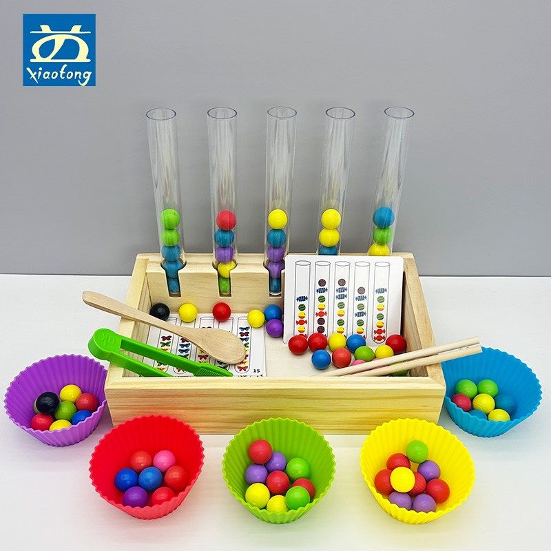 试管夹珠子游戏锻炼精细动作教具专注力夹球幼儿园小班2-3岁宝宝4