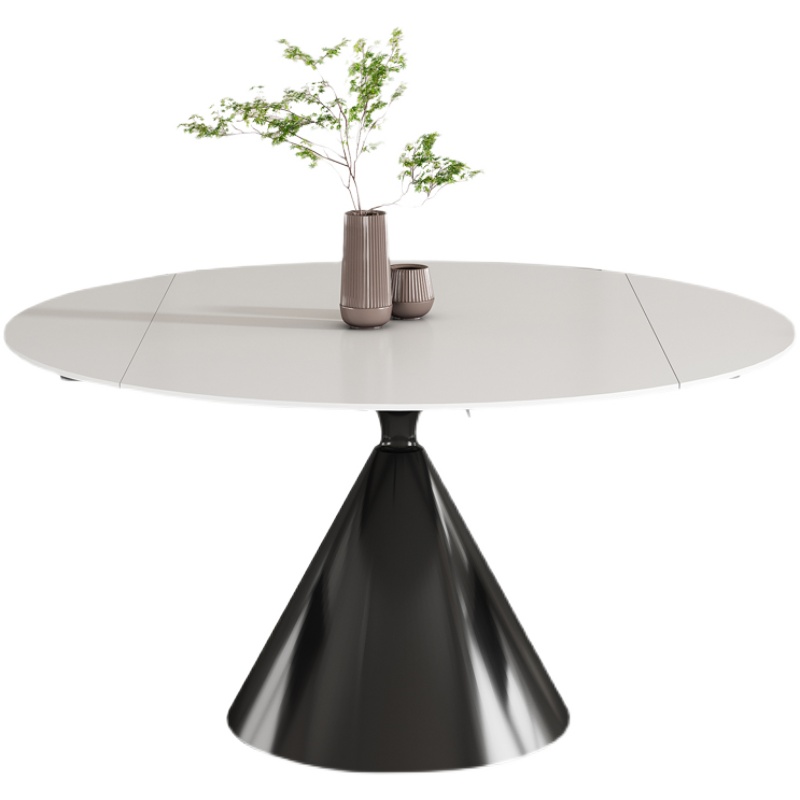 旋转岩板餐桌可变圆桌家用小户型现代简约折叠伸缩多功能变形桌子