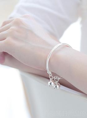 正品年轻纯款银新手镯宫铃铛女清999足银镯子细手环文艺小网红同