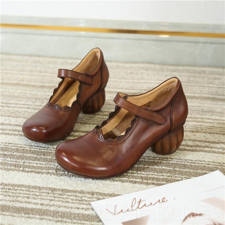 正品071单中软底真皮手工牛民跟族风女鞋覆古花朵头层鞋皮纯色妈