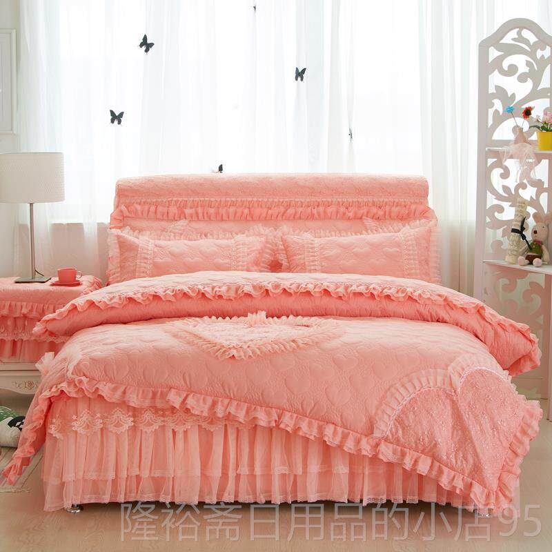 高档欧式夹棉件套带床裙款公主风毛加厚裸睡四季款四蕾丝床磨罩头