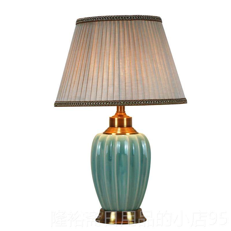 高档美式简客式厅陶瓷台灯中样板房卧室床头灯欧式约现代蓝色灯大