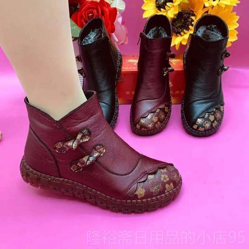 高档妈鞋底妈棉冬季加绒加厚保暖中老年真皮鞋牛筋防滑奶奶雪地短,女鞋,时装靴,淘宝优惠券,粉丝福利购,淘宝优惠卷