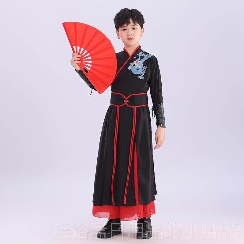 高档古儿童雪吟龙舞蹈演出服天地乾坤侠客风扇舞红昭装少年志表演