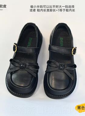 高档贝然儿童鞋女童罗公莉塔黑色园真皮宝宝女皮孩单鞋子主演校出