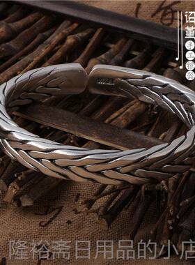 高档手工编麻织999足银男女情侣泰手镯口九股编织缠绵银花纯开银