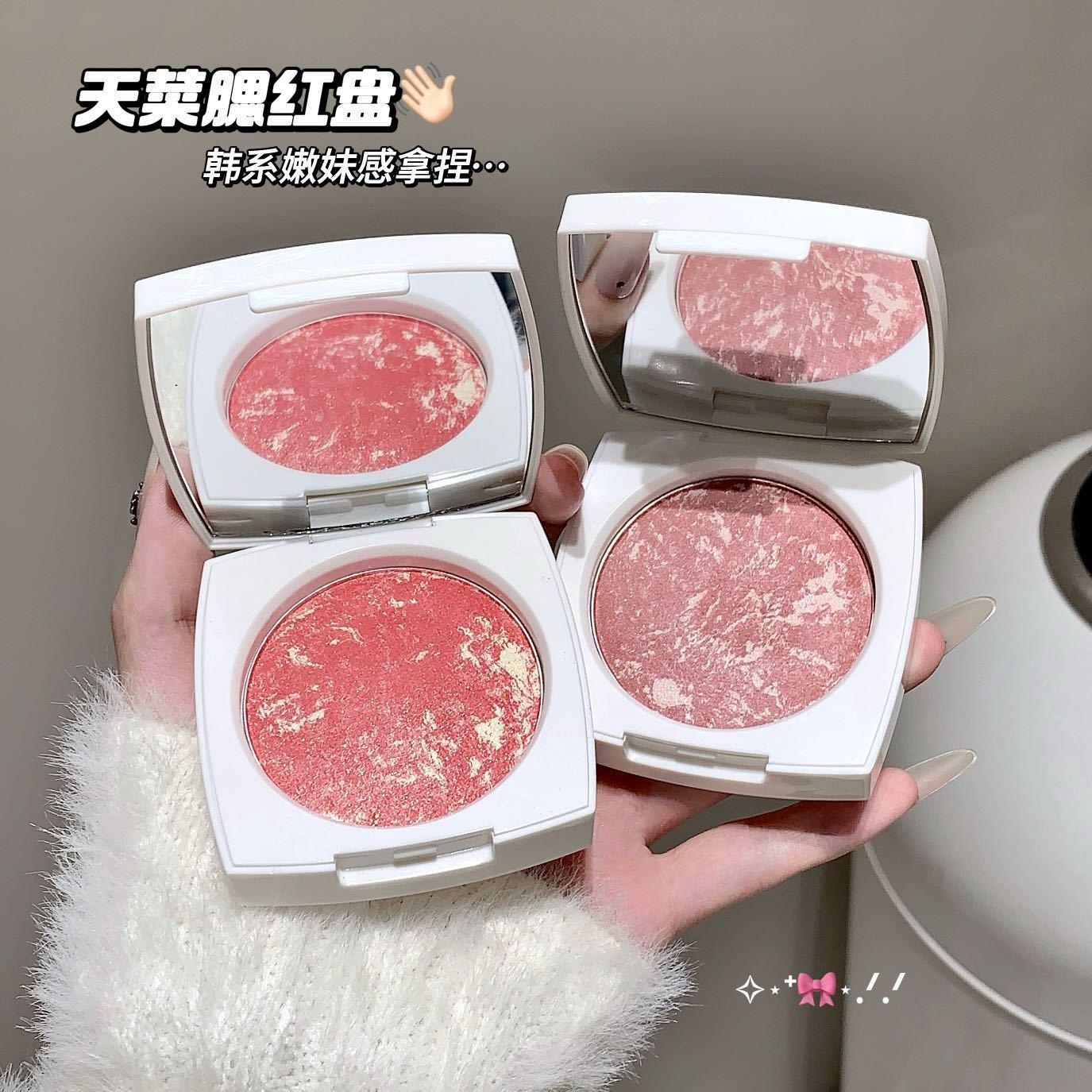 腮红高光修容三合一珠光烤粉烘焙胭脂盘女橘红橘色淡妆舞台化妆师