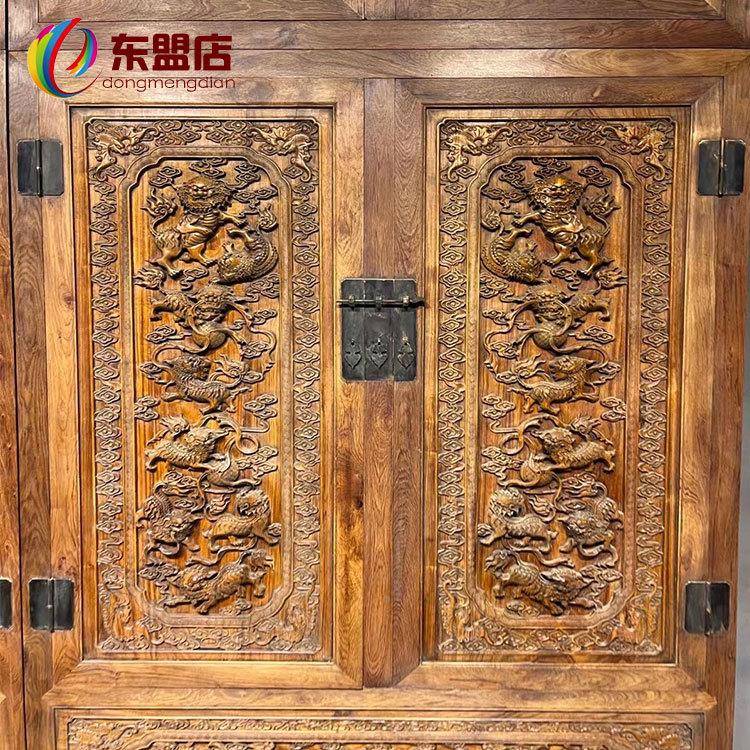 老家具南黄EDU花梨顶箱柜狮清满越雕子代滚绣球大橱柜浮雕衣柜出