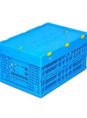 600可-300叠筐带盖蓝色塑胶拦腰HVZ式叠鸡蛋库收纳筐折长方形冷胶