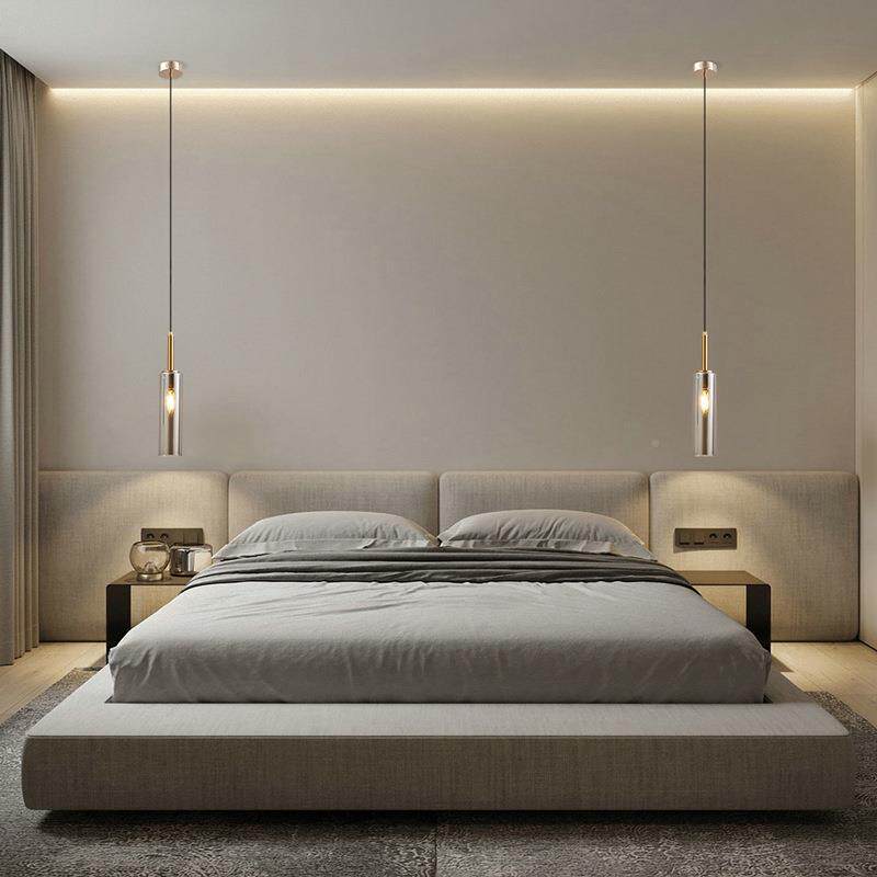 卧室床头简JLD2086吊灯轻奢吊现代简约圆筒创意电镀层餐厅长线极