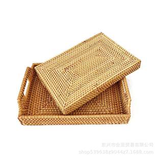 双手工藤编托盘藤水果盘耳篮织早餐编篮日AQA式 竹编面包筐点心野