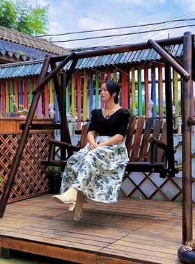 HOQ户秋千炭化防腐木外庭院双人金典大原木秋千室内吊椅室园外花