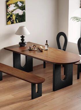 法式中古实木岛墙台桌靠长半圆形餐台洽XBI谈接待餐桌家用小户型