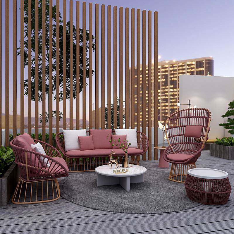 编沙发绳院椅室外阳台别藤墅庭藤编茶几户外样意式沙发板房售楼部