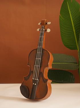 法式饰铁艺欧式小ali-6942提琴摆茶件乐器装小模型港式餐厅钢琴品