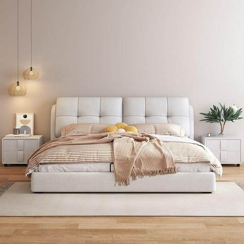 现代简约油风21828主卧床双人8x2奶米床静音床1..5米实1木婚床包