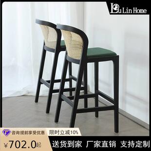 法式实藤木编酒吧椅简约黑台色商用吧子设计WPG师创意酒吧高脚椅