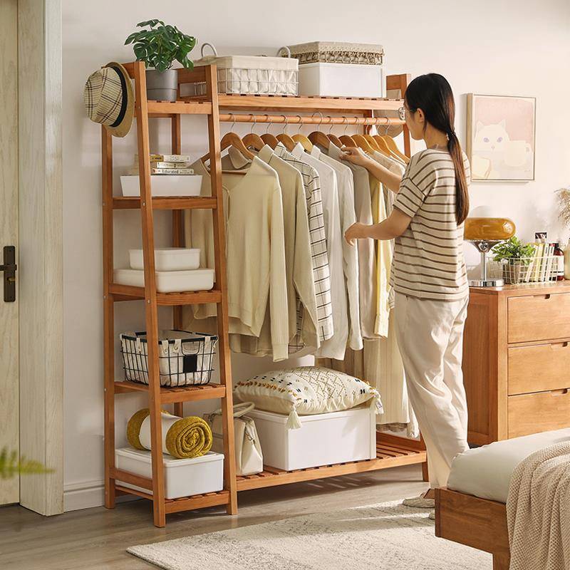 4I实木RF-SM201衣架落地挂架卧室衣衣帽架简易柜加宽床头衣晾衣服