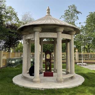 花岗石凉亭石亭子景观角亭汉白装六玉饰建石LDO筑双层石雕八角亭