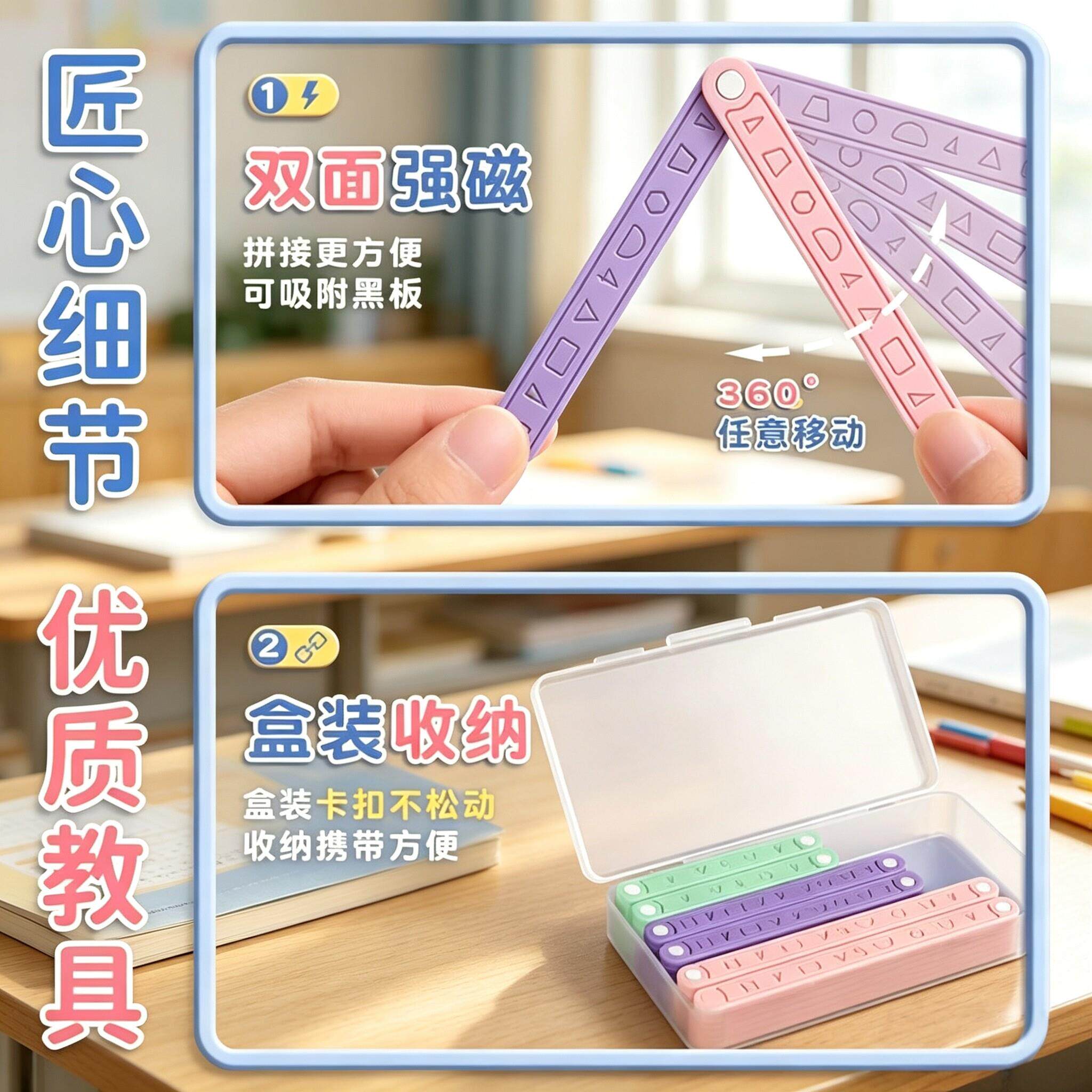 【磁19件套】二至四年级几何图形磁性平行四形95379多性边形边动