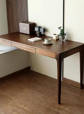 黑胡桃木实木转书桌书电脑桌拐角角式LGQV型长条窄窗飘小户型桌一