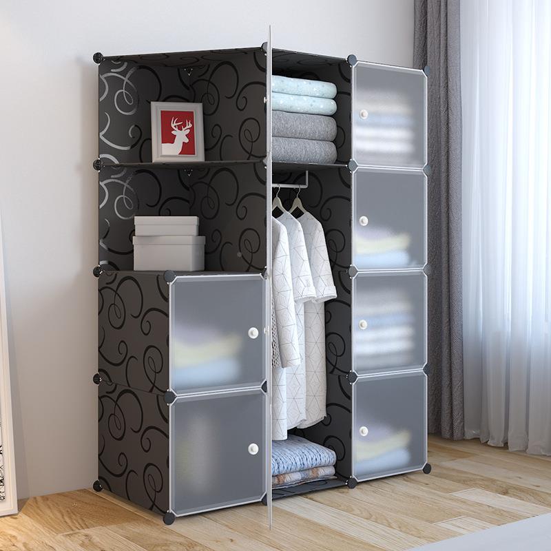 简易衣柜布组装租房可卸拆塑料实童木半透明门布艺挂儿储物衣橱收