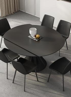 XMX-12488V黑色岩板桌可约变圆现桌代简家用小户型方圆餐两用旋转