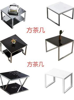 约办公室茶几简长现代不锈钢化IVA玻璃茶几小型单方形茶几简黑色