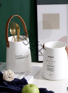 KBQ皮革手提陶瓷筷子筒收纳罐筷勺叉餐1具收筒房收纳筷厨Qf3Q3JnM