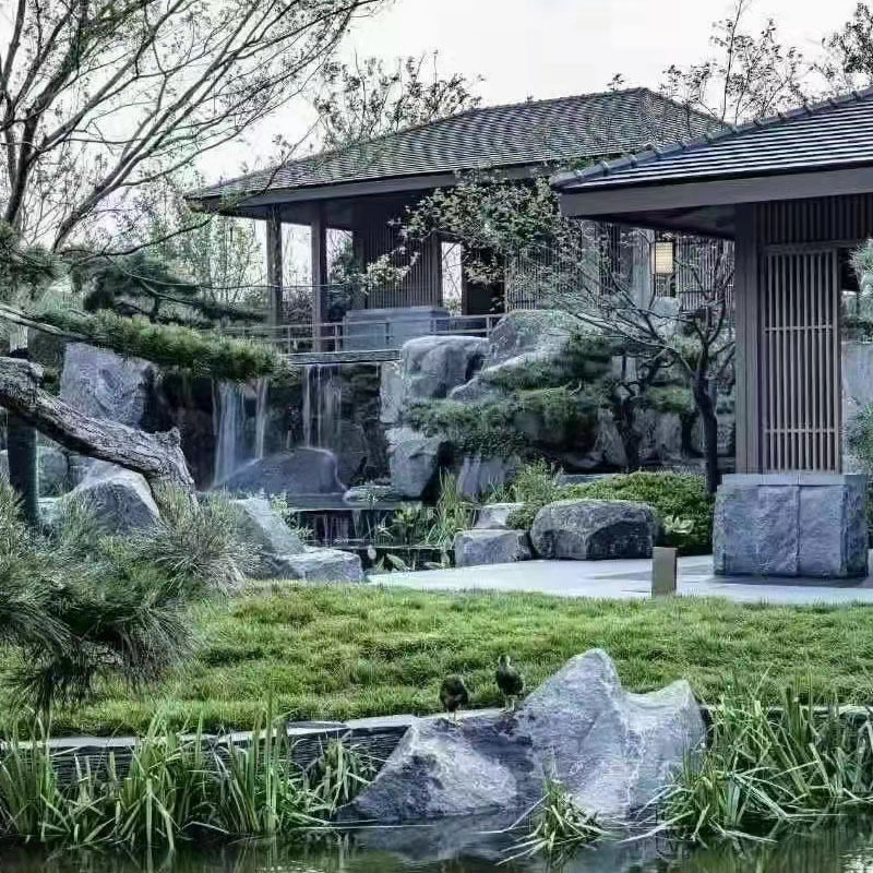 黑山石园林景观石日式庭院枯山水石石切片野山石别墅造景天然岩