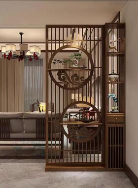 新中式实博古架木屏风断客DYA厅遮挡家用镂空入户玄关隔屏柜风柜