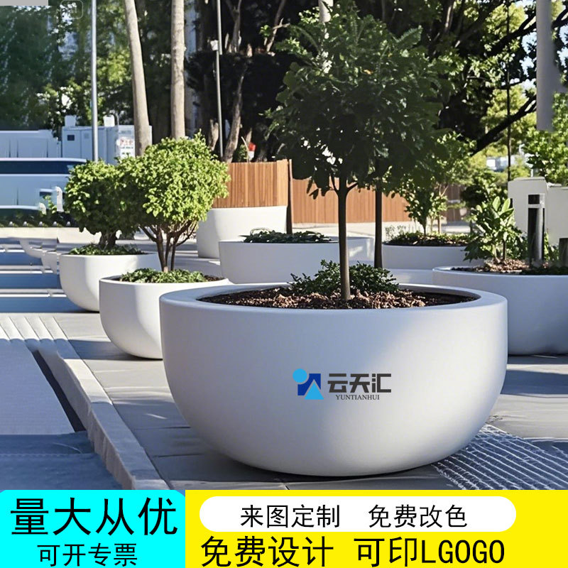 户外玻璃钢大口径圆柱景观花盆