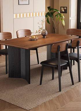 中古型URU风实餐桌长方木形家用小户白蜡木椅法式复古黑色餐桌组