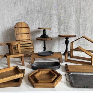 品台示架户外托森系婚礼点心盘原木复F99TH8T6展古盘面包拍摄道甜