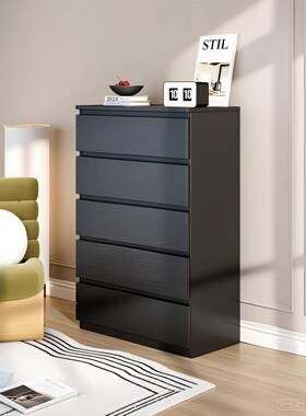 ?黑色五斗柜实木卧梳妆FXM台斗柜屉一体室储物抽柜床尾柜客厅家用