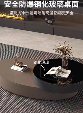 意式极简旋圆形转茶椭几503现代简约轻0奢玻璃网红224新款家用客