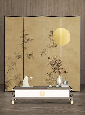 国风新中风式屏隔玄客厅关屏风茶室装饰断简易可折叠移动竹子双面