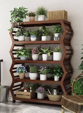 免安装摆ZAS花摊架可折叠架子置内物架室花实木质客厅落地式多肉