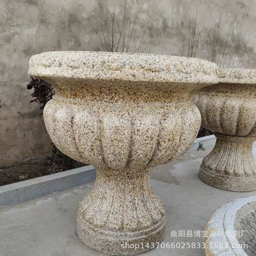 鹅卵石石雕花盆园林庭院摆件