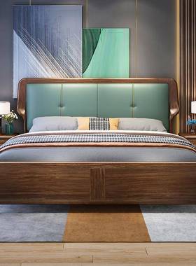 川木堂乌现金双木软靠实木床.米人中床.代新式简约主卧储物KYA家