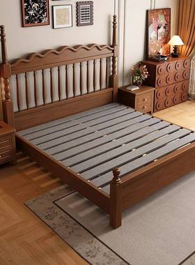 中古风美式实木床.8米主卧室双硬PMC靠档奢华大床人高箱高1储物婚