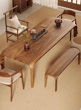 木新中式胡桃实黑木茶桌椅QEC组合代美宋学客厅家用喝茶泡茶台