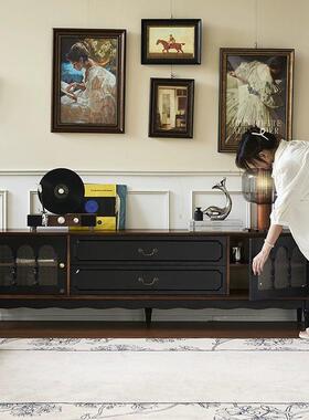 式实木视柜家用客厅靠墙撞色电合视柜茶几MOS组小户电法型复古收