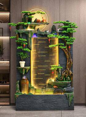 水幕墙院流水池墙屏风酒店客厅玄关隔断庭装饰山DVP鱼喷泉景观摆