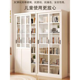 推拉收玻门书柜轻移门铁艺UXG纳展示璃储物柜钢制带锁奢落地儿童