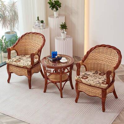 藤椅12412b单人用内公靠背椅阳台休闲腾椅室老人椅办椅藤编凳家子